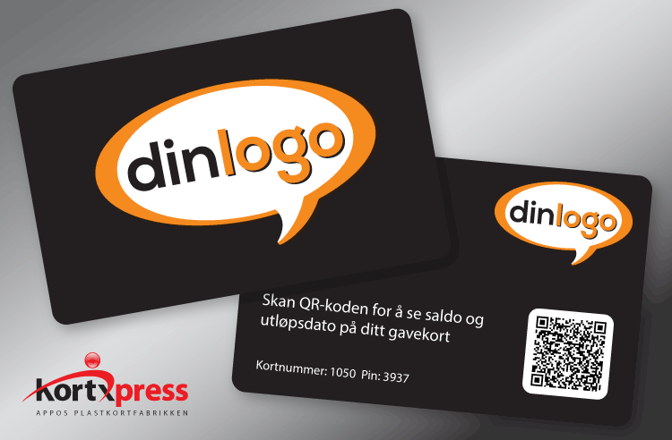 Eksempel på kort med egen logo og bakside med QR-kode