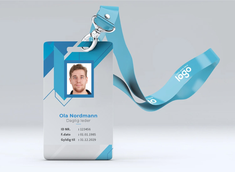 ID-kort med blå snor og holder